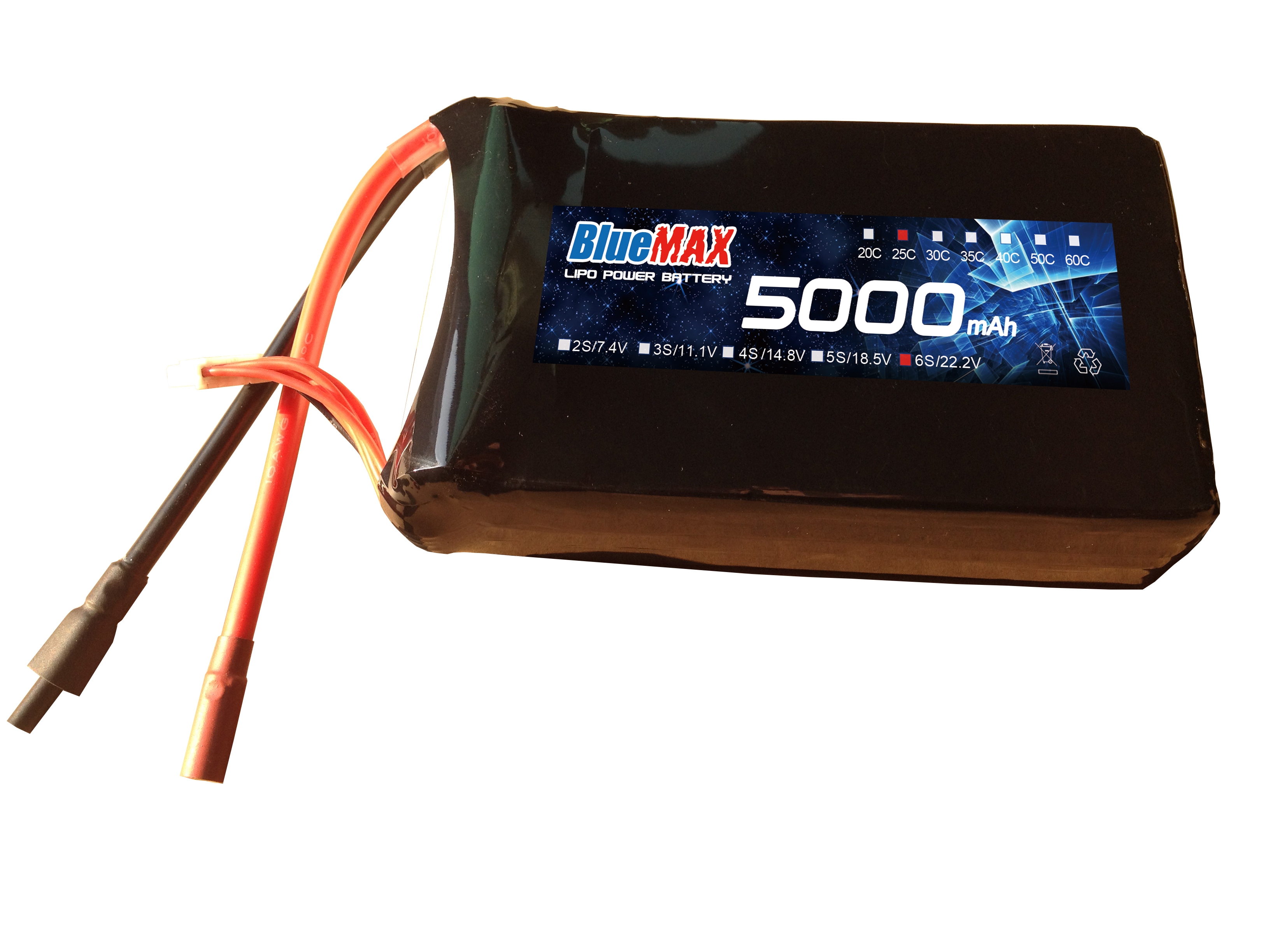 5000mAh 25C 6S2P 22.2V High Drain LiPO Pack for Multirotors